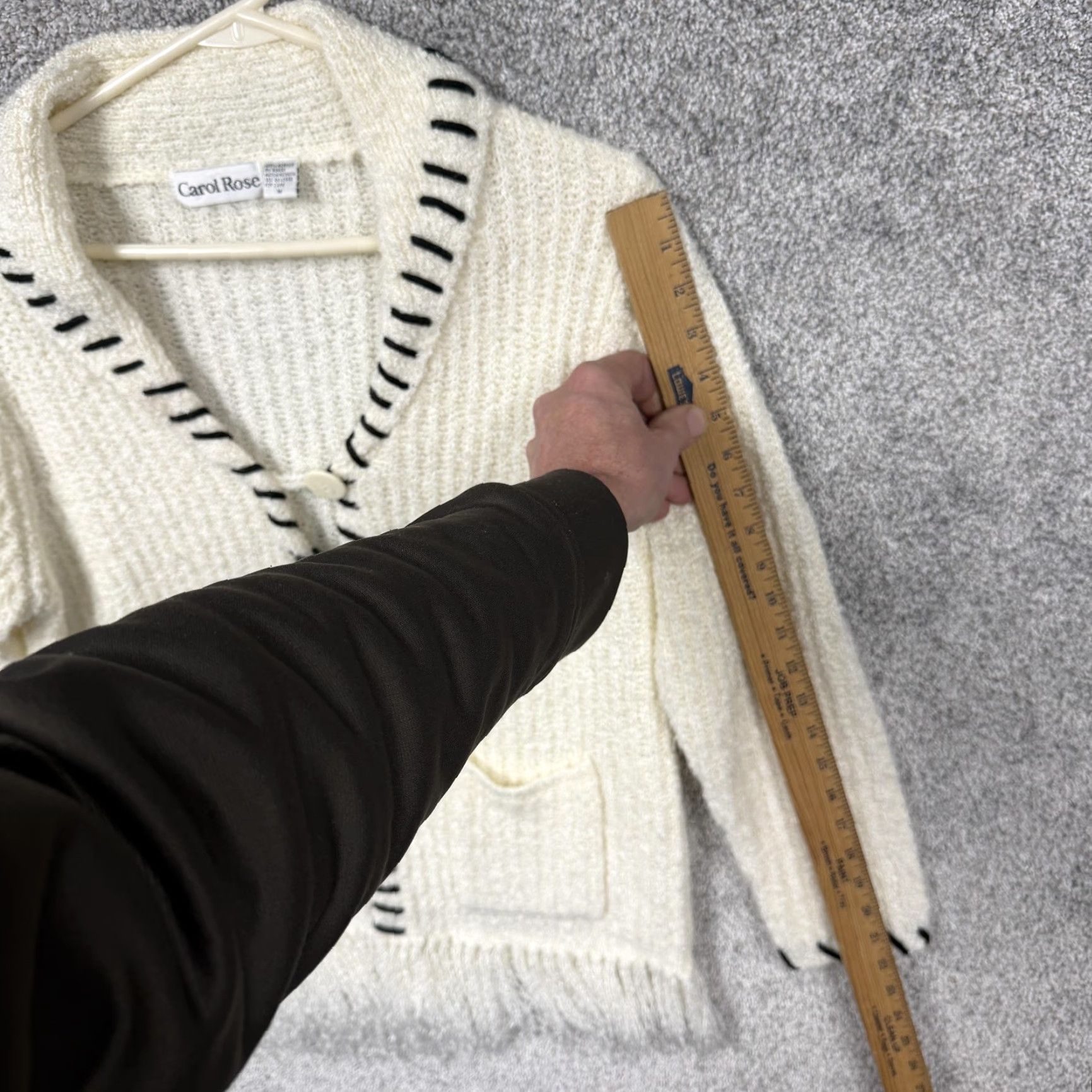 Vintage Carol Rose Cardigan Sweater Womens M Cream Fringe Knit Boho Festival Coquette Size M / US 6-8 / IT 42-44 - 3 Thumbnail
