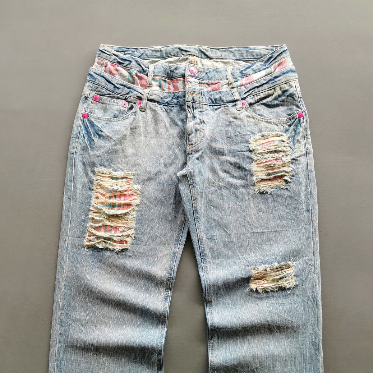 Japanese Brand Unbrand Double Waist Distressed Patches Jeans Size US 36 / EU 52 - 1 Thumbnail