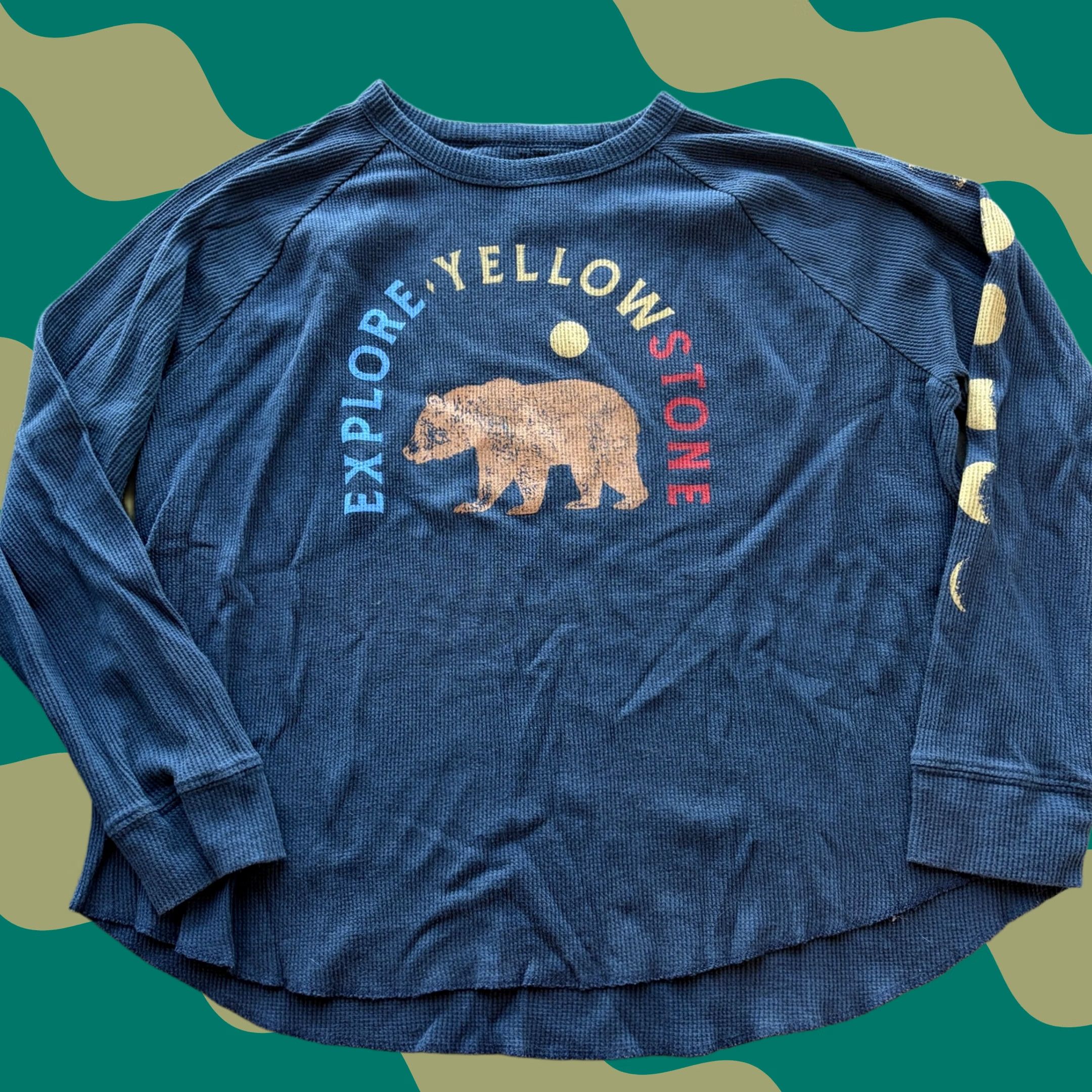 Vintage VINTAGE Nature Bear Yellowstone Waffle Knit Longsleeve Navy Tee PXXL Shirt Womens 2XL Blue Thermal Gorpcore Size XXL / US 16-18 / IT 52-54 - 1 Thumbnail