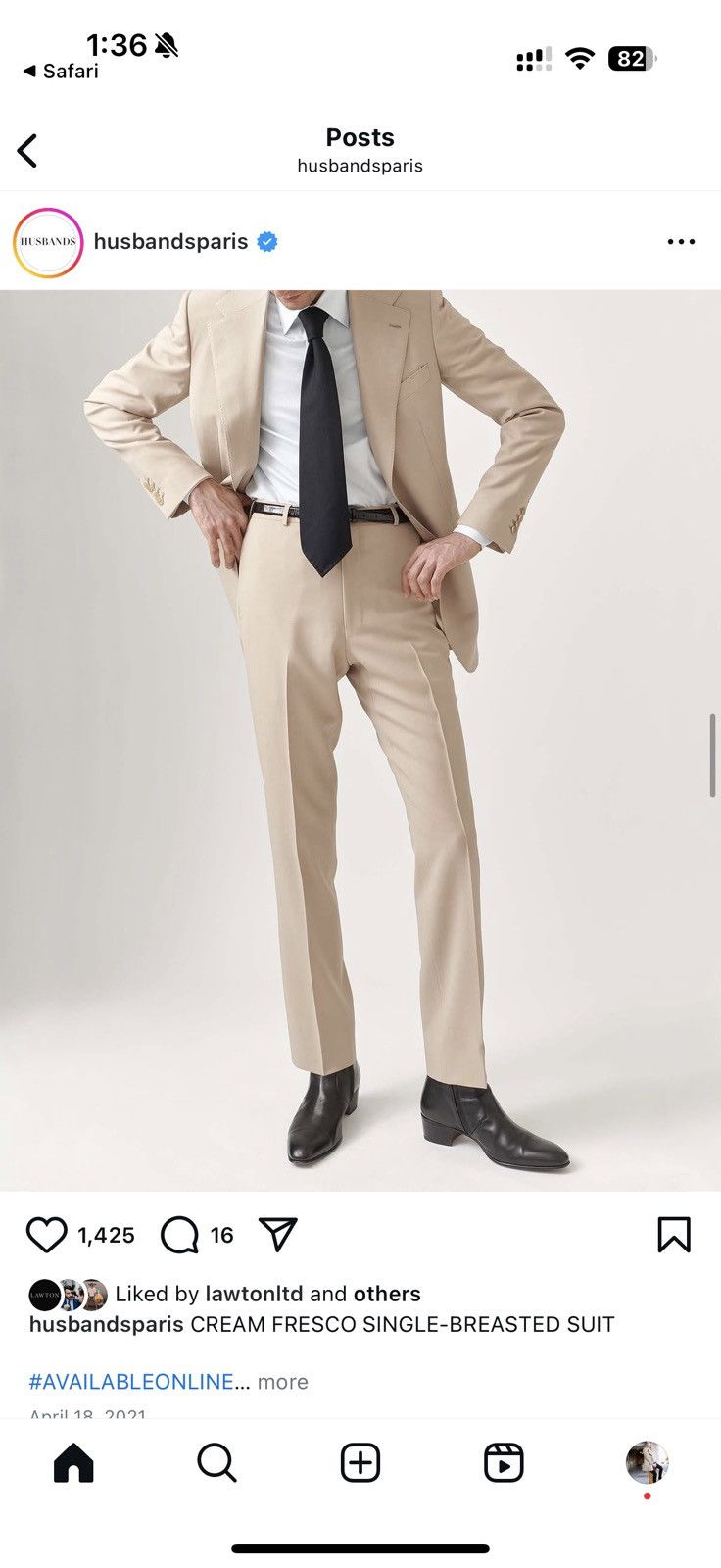 Husbands Cream Fresco Suit - 44R IT / 34 UT
