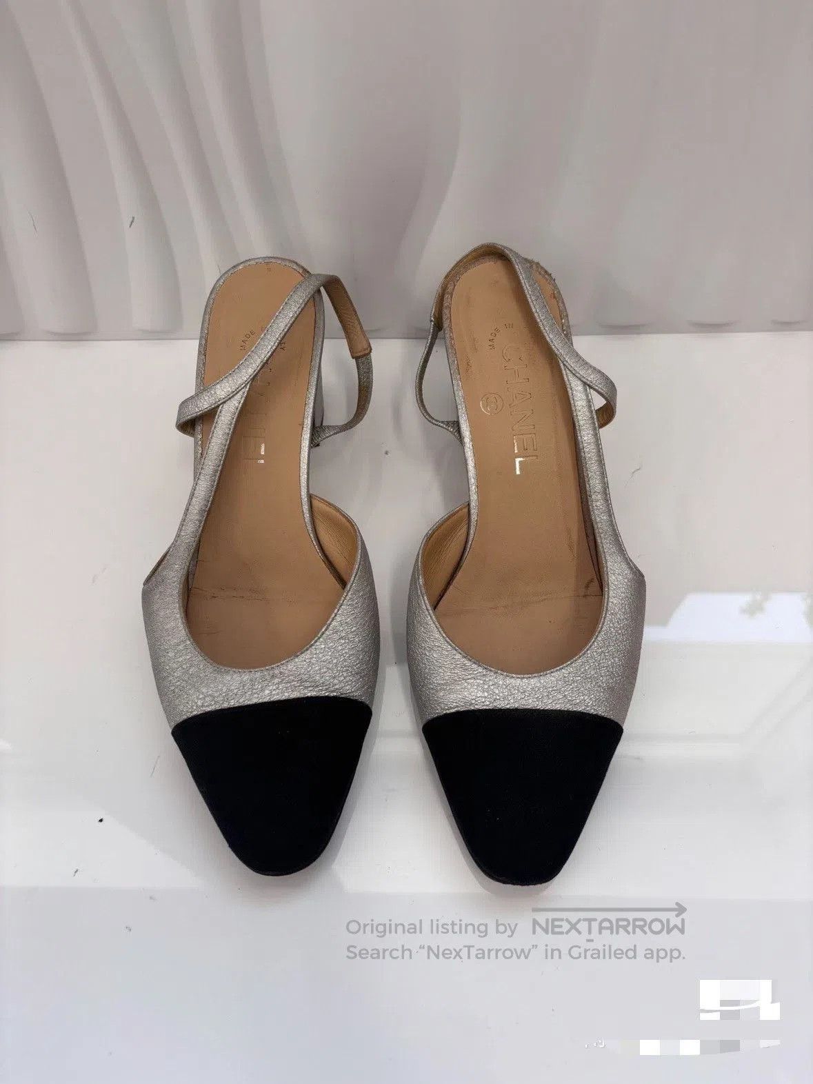 Chanel Chanel Silver Black Slingback Heel. Size US 7 / IT 37 - 2 Thumbnail