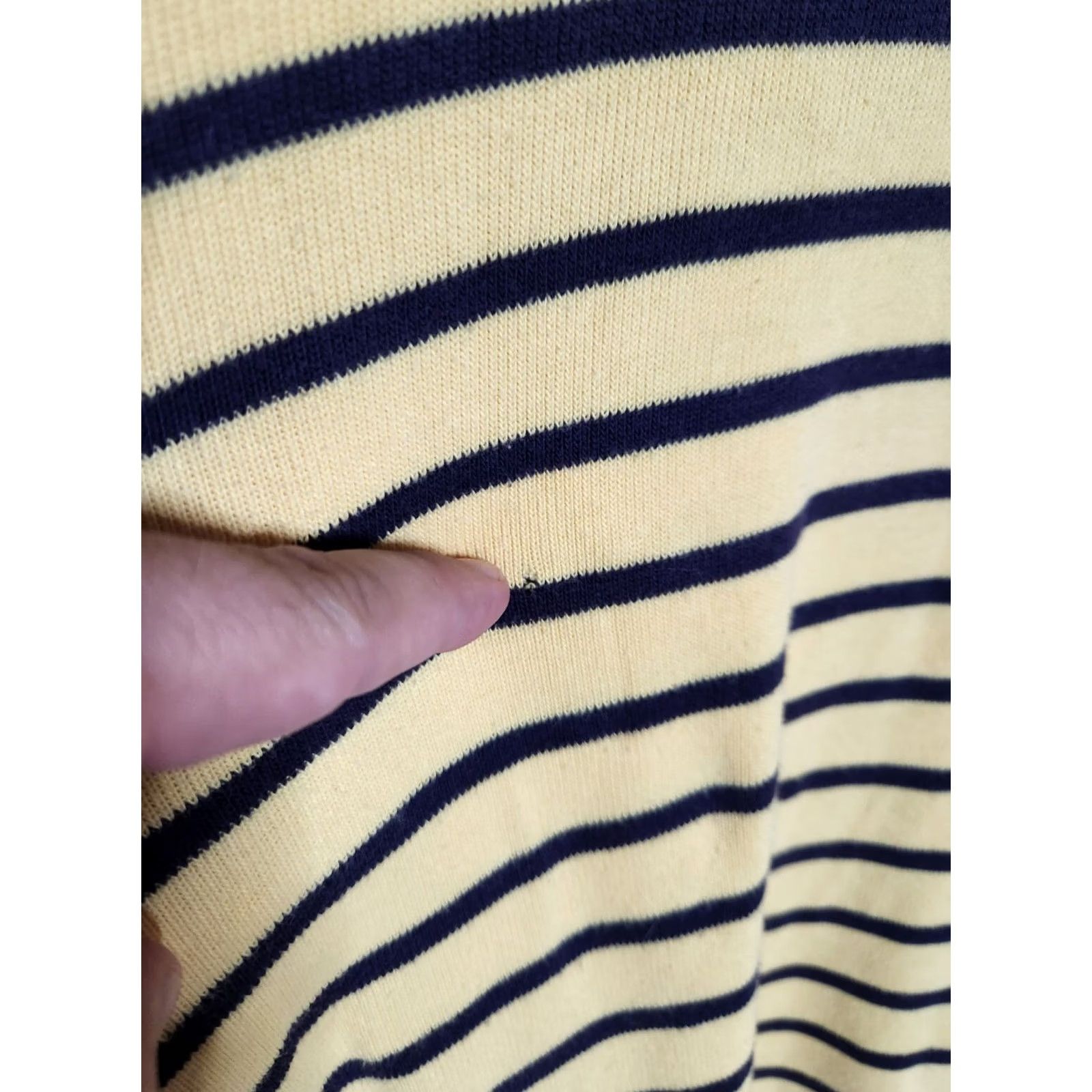 Vintage L.L. Bean Womens L Sweater Pullover Striped 1/4 Zip Mock Neck Long Sleeve Yellow Blue Size L / US 10 / IT 46 - 4 Thumbnail
