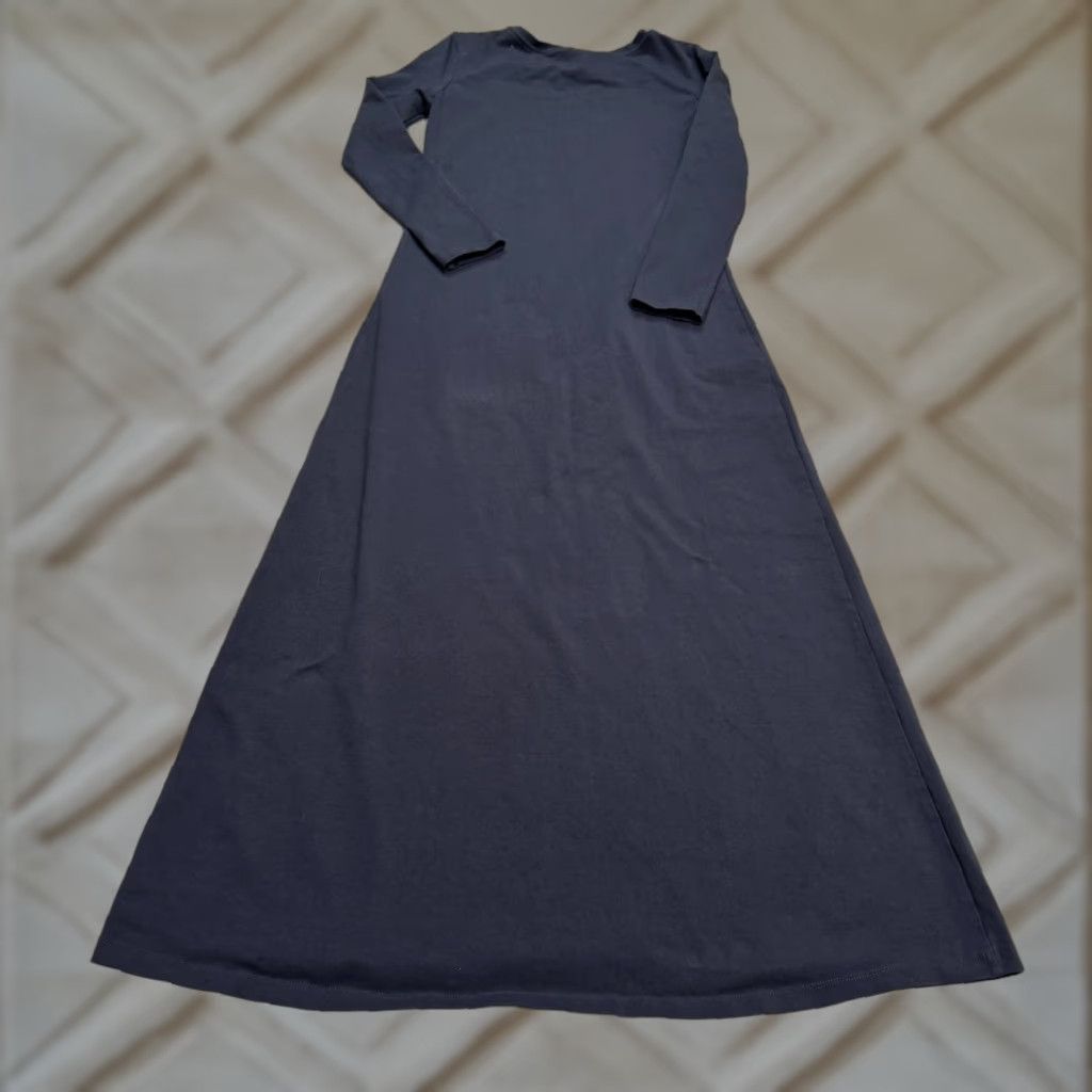 Saint + Sofia Dress Maxi Womens 6 Navy Blue Cotton Long Sleeve Casual Solid