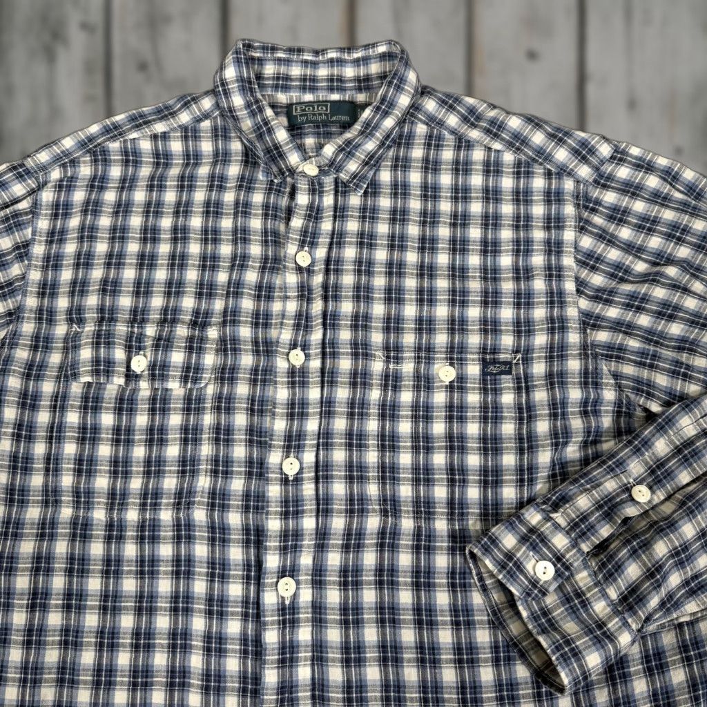 Polo Ralph Lauren VINTAGE Polo Ralph Lauren Shirt Mens XL Blue Plaid Linen Long Sleeve Button Down Preppy Size US XL / EU 56 / 4 - 1 Thumbnail