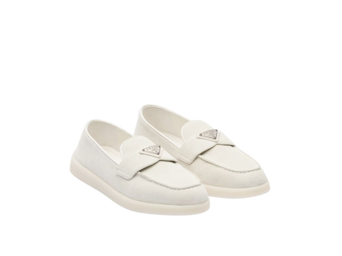 Prada o1B3y1r0426 Suede Leather Loafers in Chalk White Size US 7 / IT 37 - 2 Thumbnail