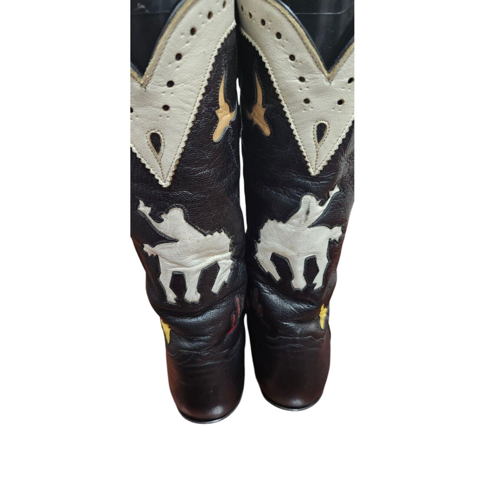 Larry Mahan Larry Mahan Rodeo Black White Red Cowgirl Cowboy Boots Size US 7 / IT 37 - 12 Thumbnail