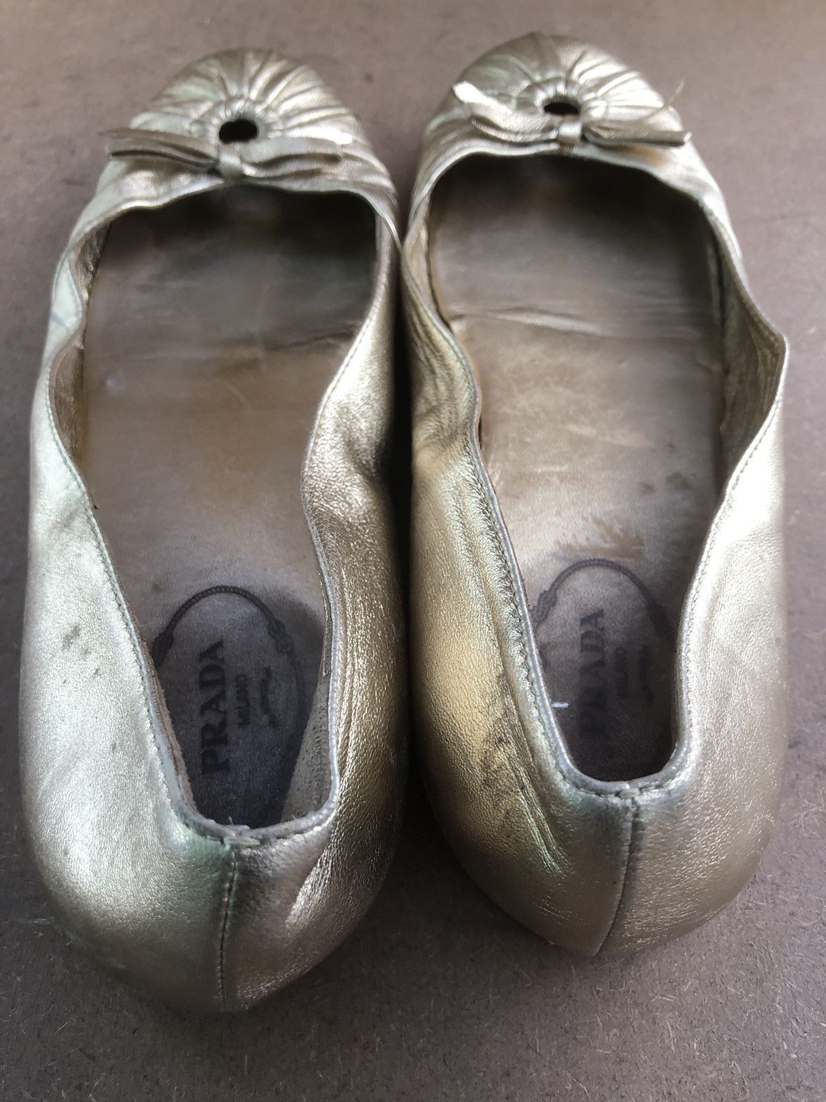 Prada Prada Gold Leather Women’s Flat shoes Size 39.5 Made In 🇮🇹 Size US 9.5 / IT 39.5 - 11 Thumbnail