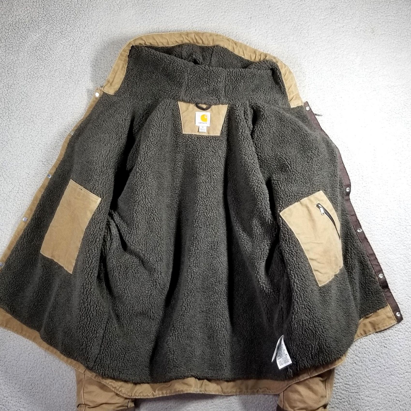 Carhartt Carhartt Jacket XL Brown Canvas Hooded Sherpa Lined Parka J284 FRB Mens Size US XL / EU 56 / 4 - 3 Thumbnail