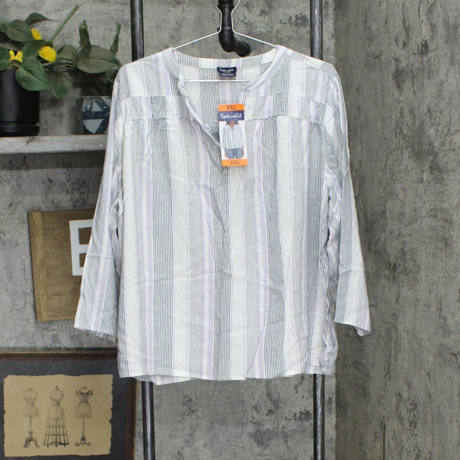 Splendid NWT Splendid Blouse Shirt 1753910 2XL White Purple Stripe Size XXL / US 16-18 / IT 52-54 - 1 Thumbnail