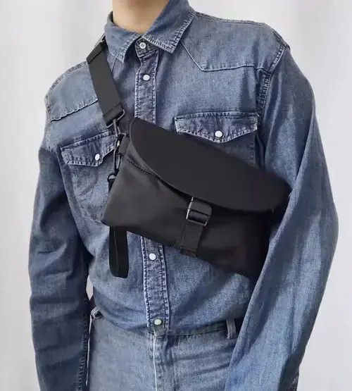 Utility Grunge Buckle Sling Bag Fanny Pack Crossbody Bag in Black, Men's