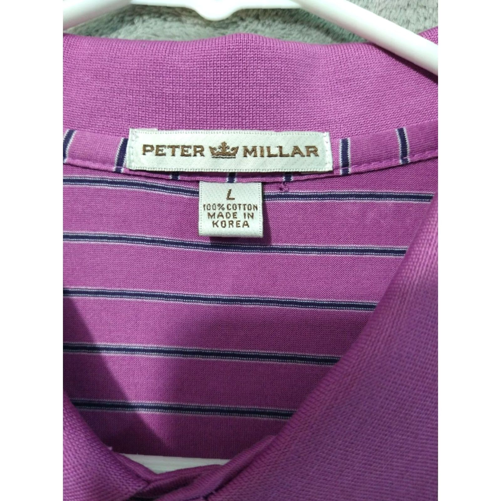Peter Millar PETER MILLAR Polo Shirt Mens Large Purple Striped Short Sleeve Cotton Casual Golf Size US L / EU 52-54 / 3 - 5 Thumbnail
