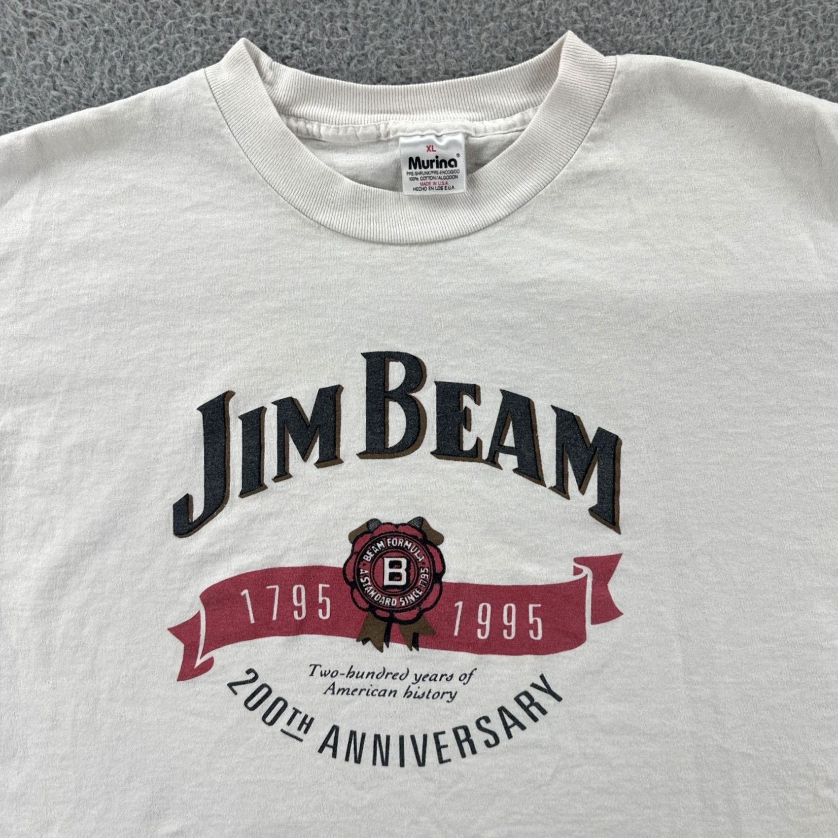 Vintage VINTAGE Murina Mens XL White T-Shirt USA 1995 200th Anniversary Jim Beam Graphic Print Crew Neck Short Sleeve Cotton Size US XL / EU 56 / 4 - 5 Thumbnail