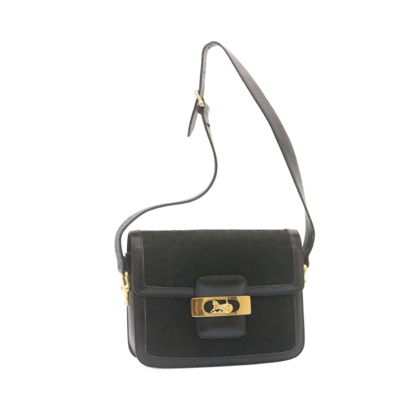 image of Celine C Macadam Horse Carriage Shoulder Bag Canvas Black, Women's