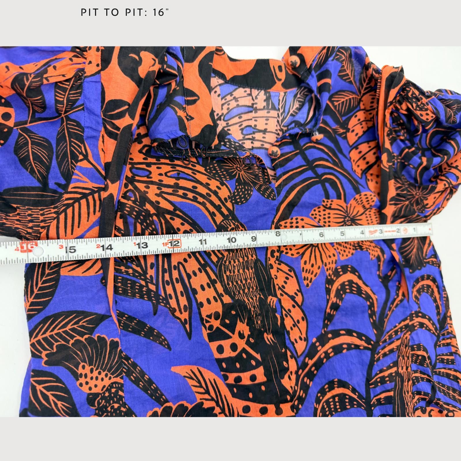 Farm Rio Farm Rio Tropical Pleated Cotton Blouse Coral Blue XXS Size XXS / US 00 / IT 34 - 7 Thumbnail