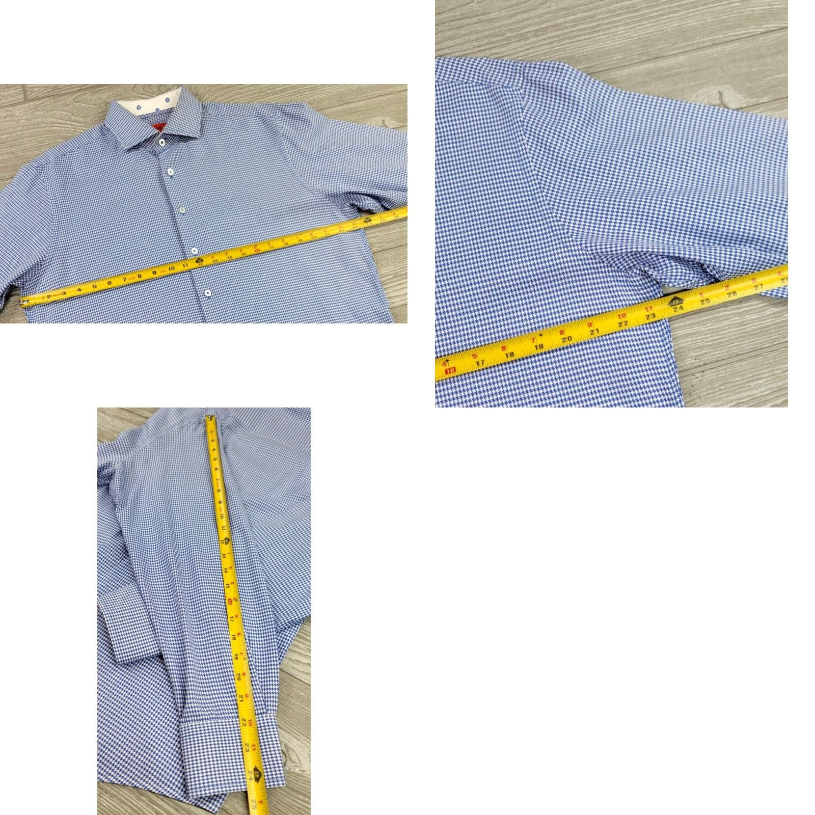 George Georg Roth Los Angeles Long Sleeve Button Up Shirt Houndstooth Mens L Blue White Multicolor Button-Up Shirt L Mens Size US L / EU 52-54 / 3 - 9 Thumbnail