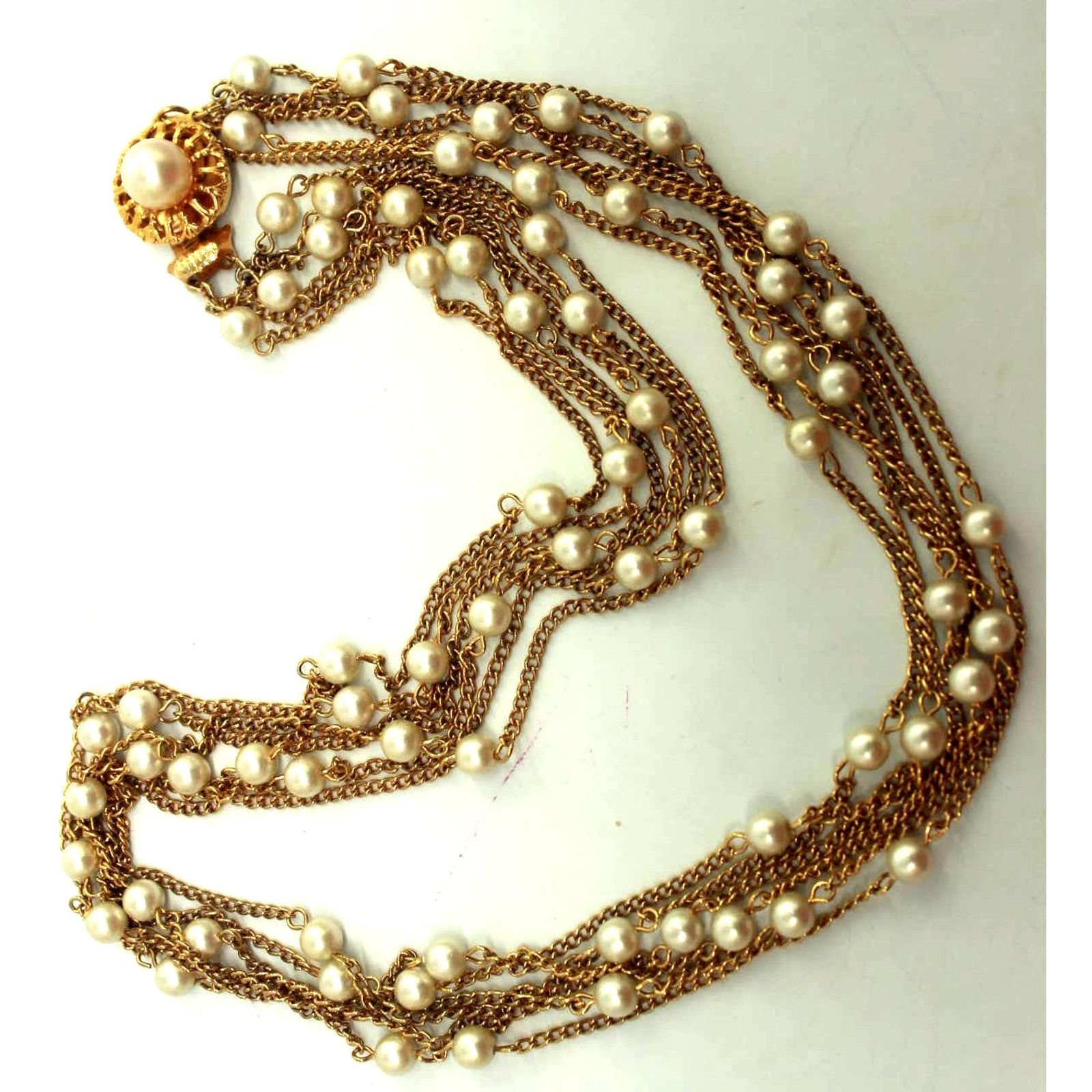Other Six Goldtone Chains & Faux Pearl Necklace 23" Long Size ONE SIZE - 4 Thumbnail