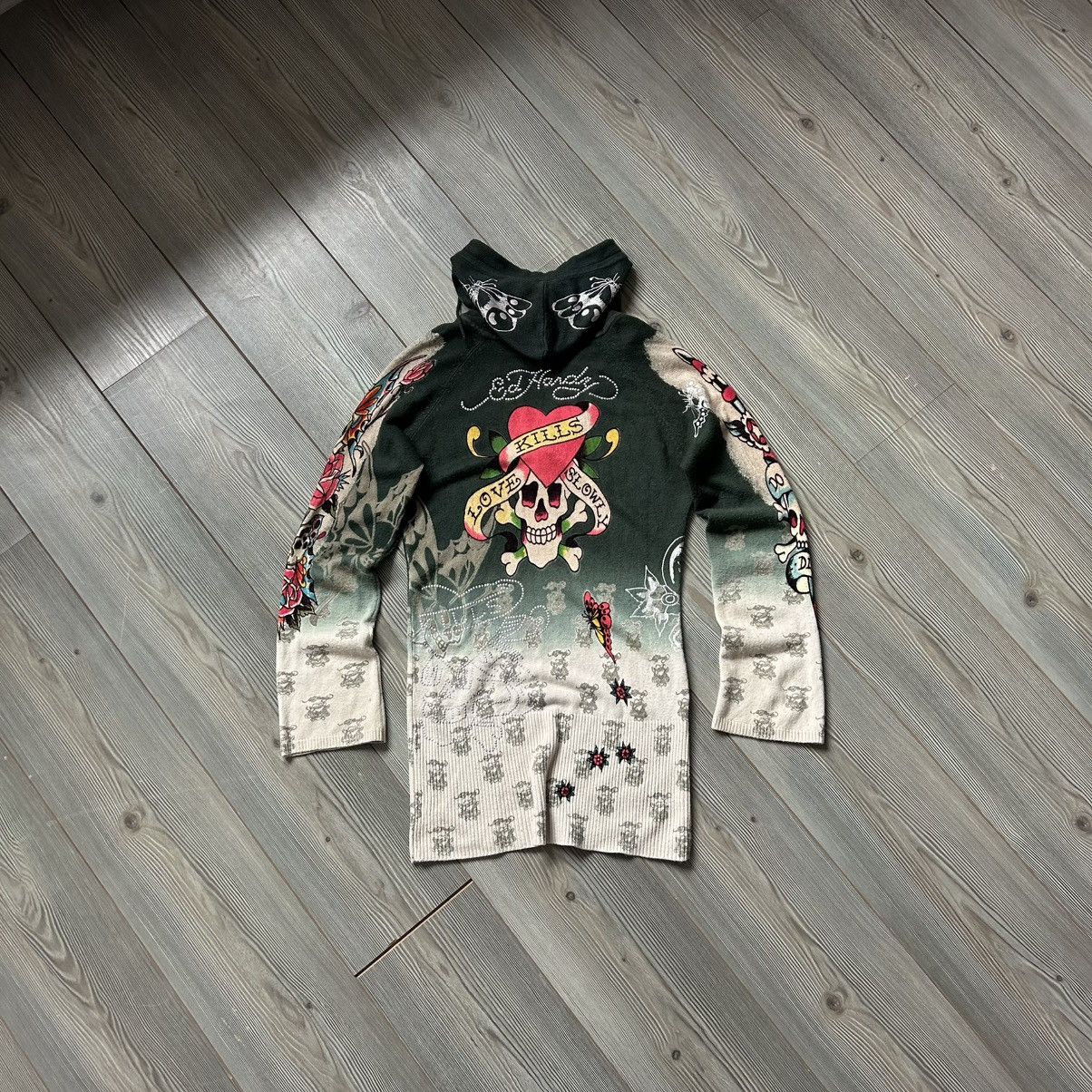 Ed Hardy Vintage Y2K Ed Hardy Tattoo Hooded Knit Sweater Size L / US 10 / IT 46 - 1 Thumbnail