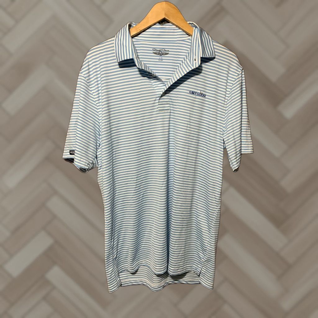 Vintage Straight Down Polo Shirt Mens Short Sleeve Blue Striped Large Size US L / EU 52-54 / 3 - 1 Thumbnail