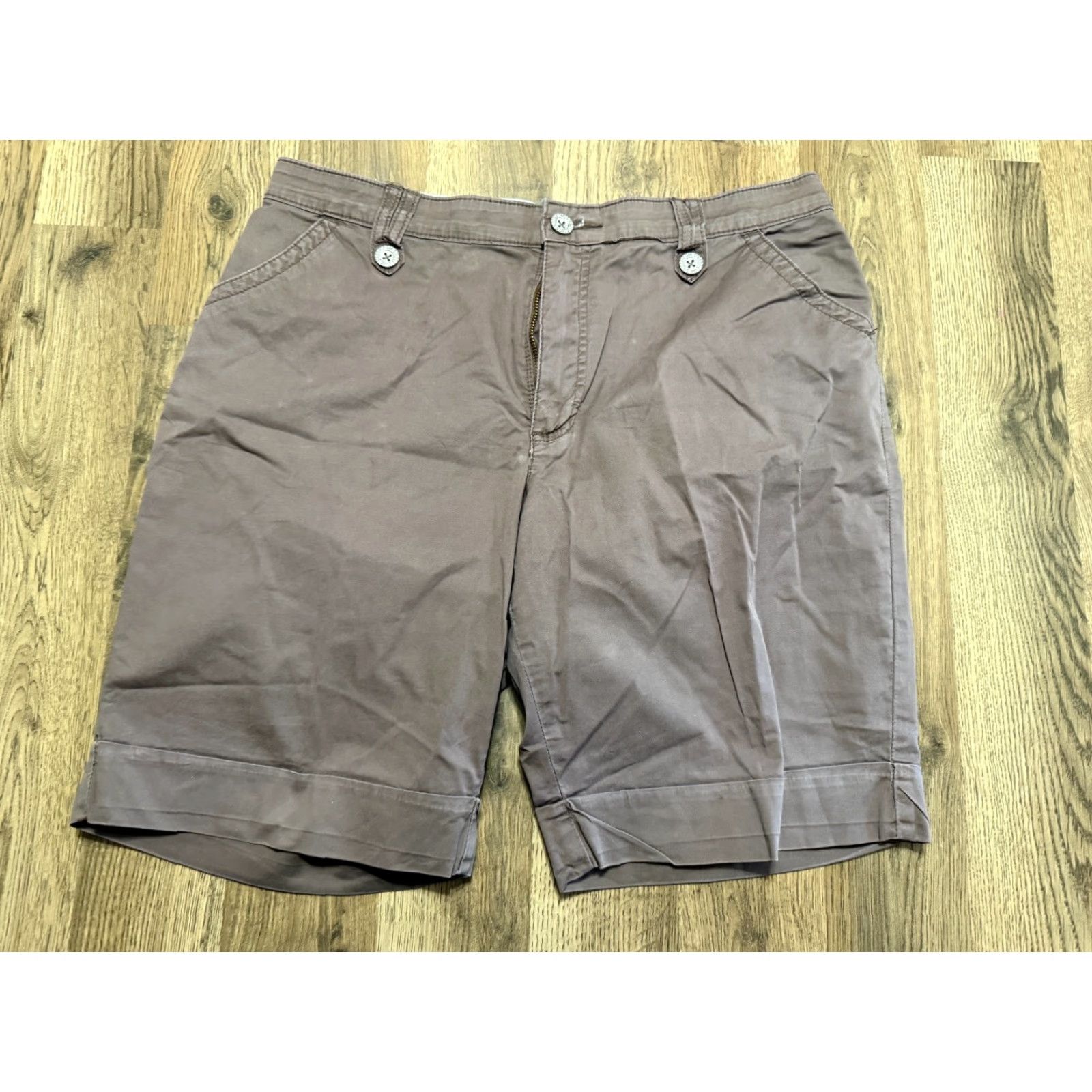 Lee Lee Bermuda Shorts Women's 16 Medium Brown Stretch Comfort Waistband Regular 5-Pocket Denim Cotton Modern Classic Flat Front Zip Button Casual Size 38" / US 16 / IT 52 - 2 Thumbnail