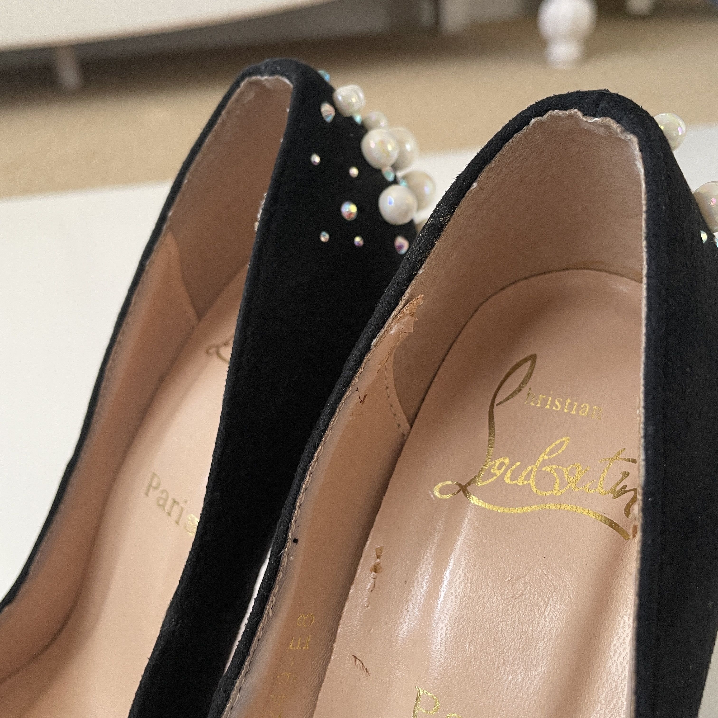 Christian Louboutin RARE 👠 Christian Louboutin Black Suede Embellished Pump Size US 5 / IT 35 - 6 Thumbnail