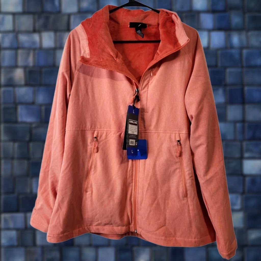 Vintage Kirkland Womens Jacket - Softshell Hooded Full Zip - L - Orange Coral - 93% Polyester 7% Elastane - Regular - Womens - Solid Pattern Size L / US 10 / IT 46 - 1 Thumbnail