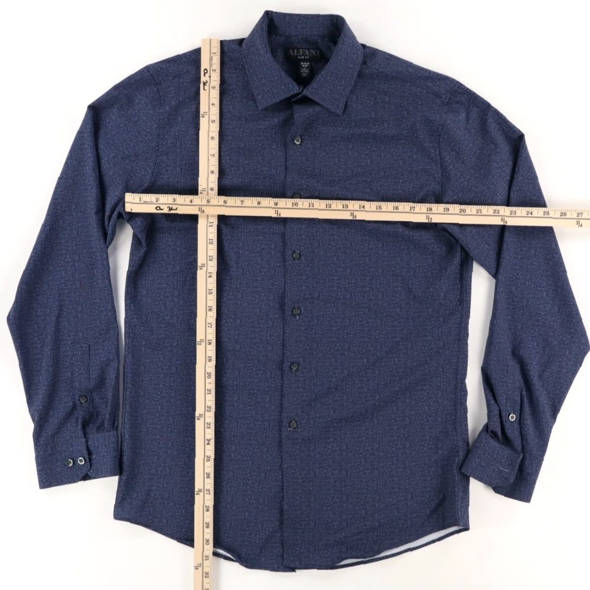 Alfani Alfani Performance Slim Fit Stretch Button Up Shirt Navy Men's L Size US L / EU 52-54 / 3 - 3 Thumbnail