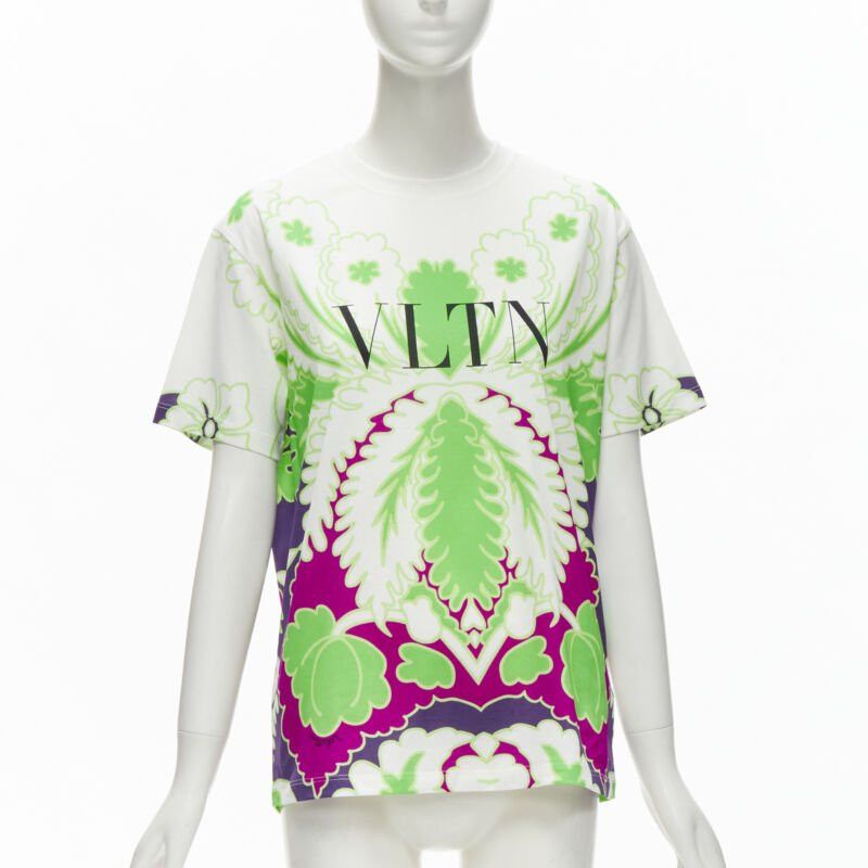 Valentino VALENTINO VLTN white neon green purple floral print cotton tshirt XS Size S / US 4 / IT 40 - 1 Thumbnail