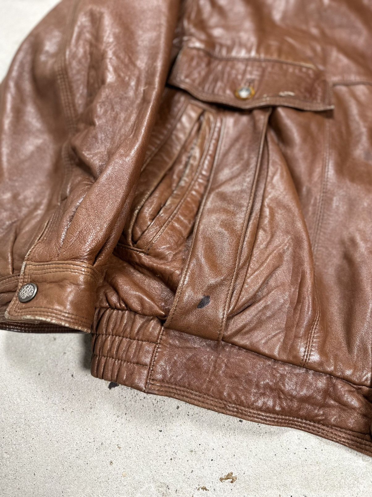 Vintage Vintage 90s Brown Utility Leather Bomber Jacket Boxy archive Size US XXL / EU 58 / 5 - 3 Thumbnail