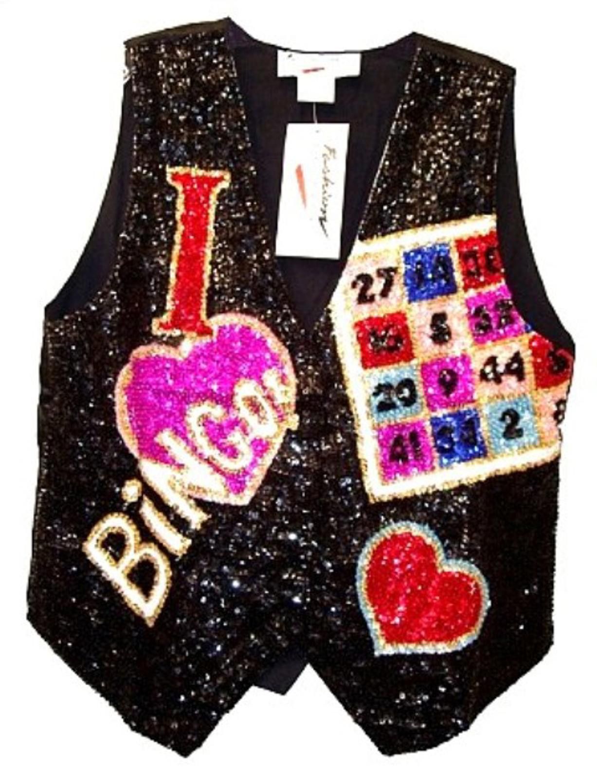 Designer Sequin Vest I LOVE BINGO size Medium only Size ONE SIZE - 1 Preview