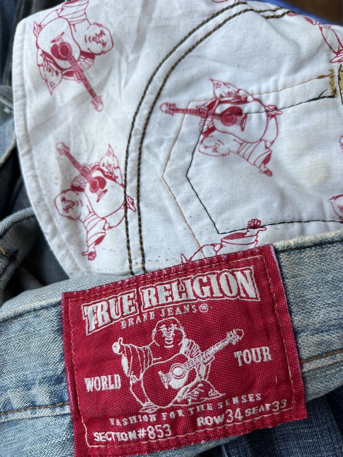True Religion VTG 00s TR Big Rig Stone&Tint Rips Patchwork Flare Jeans Size US 34 / EU 50 - 22 Thumbnail