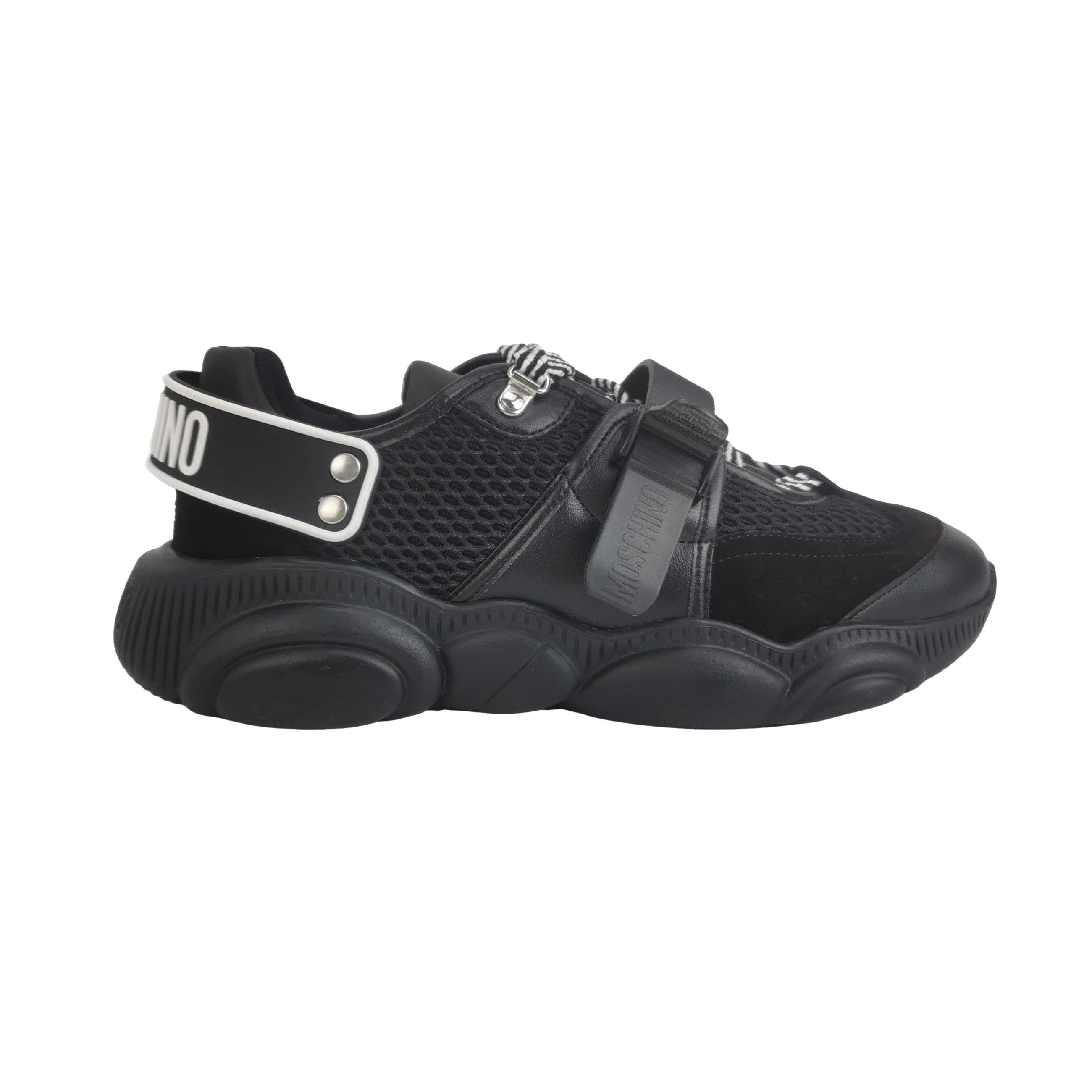 Moschino Moschino Black Teddy Sole Buckle Sneakers 39 Size US 6 / EU 39 - 1 Thumbnail