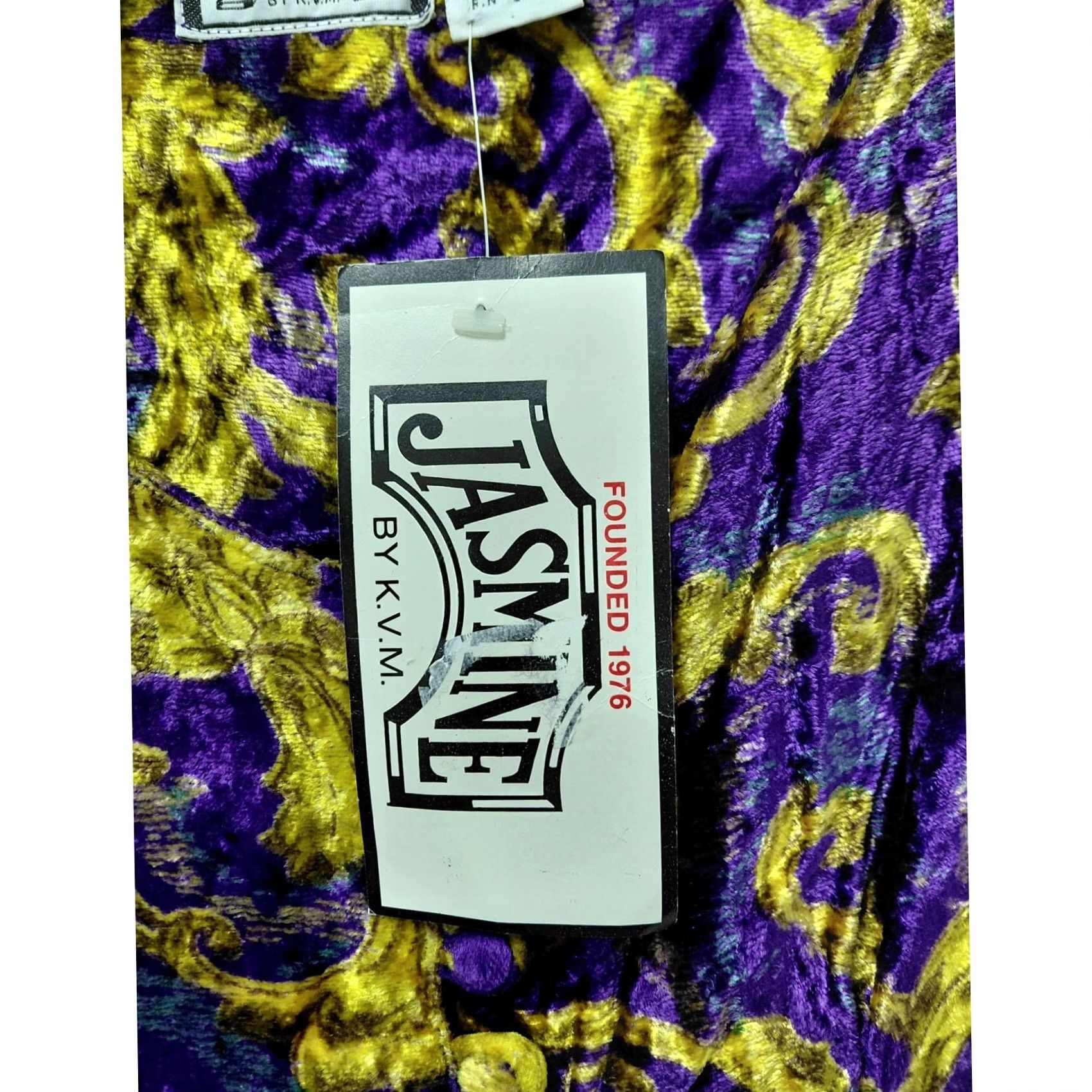 Velvet VINTAGE? No. Jasmine by KVM Purple Velvet Baroque Midi Dress M Purple Bohemian Baroque Buttons 3/4 Sleeve V-Neck Made in India Size M / US 6-8 / IT 42-44 - 7 Thumbnail