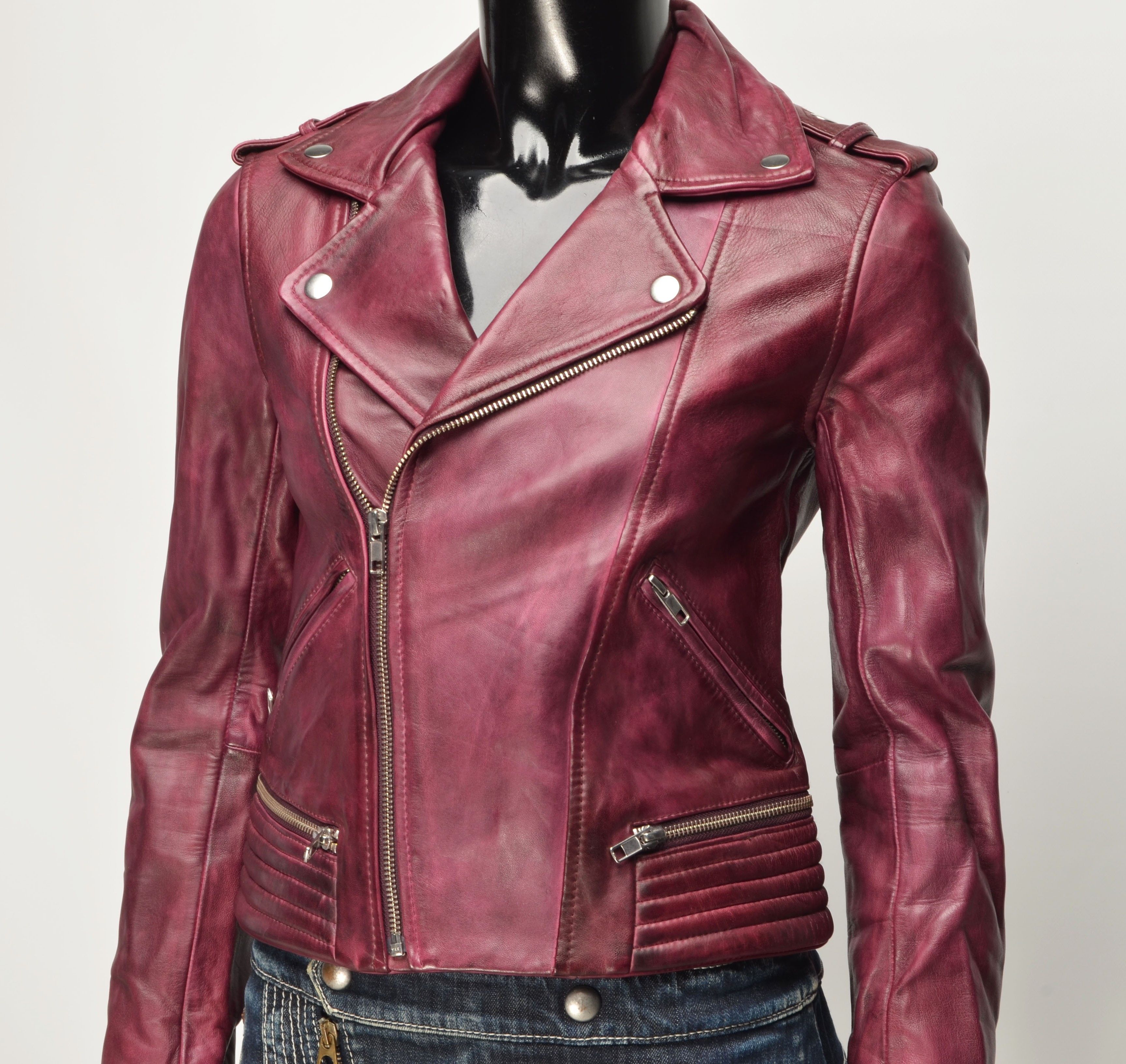 Maje Maje Burgundy Lamb Leather Biker Moto Punk Jacket Size S / US 4 / IT 40 - 11 Thumbnail