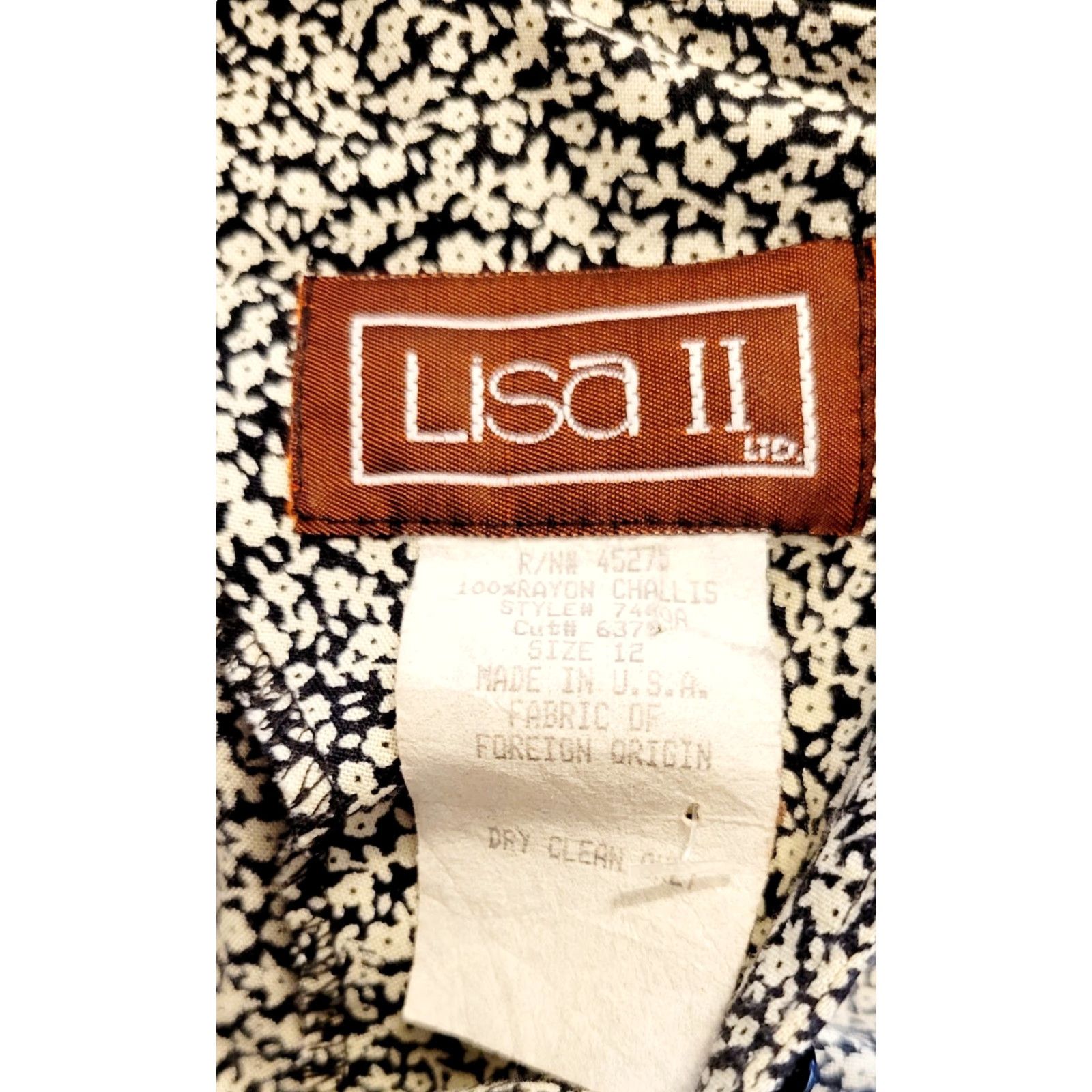 Vintage VINTAGE Lisa II Dress Prairie 12 Womens Black White 1980s Midi Cottagecore Floral Size XL / US 12-14 / IT 48-50 - 5 Thumbnail