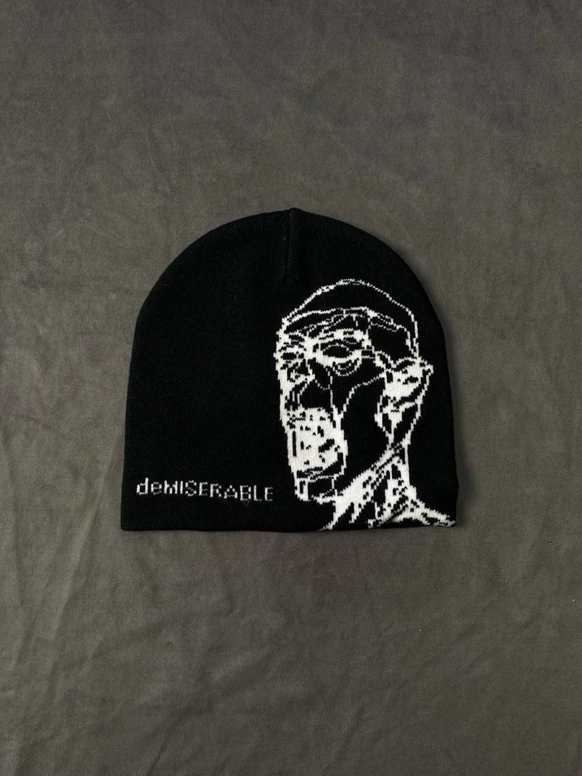 Japanese Brand deMISERABLE Ballpoint Graphic No Cuff Knit Beanie Hat Black Size ONE SIZE - 1 Thumbnail