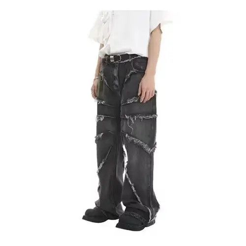 Japanese Brand Black Baggy Frayed Embroidery Denim Jeans Size US 32 / EU 48 - 4 Thumbnail