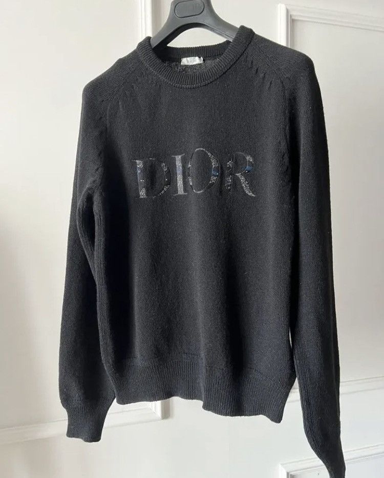 image of Dior X Peter Doig Wool Cozy Logo Sweater in Black, Men's (Size XL)