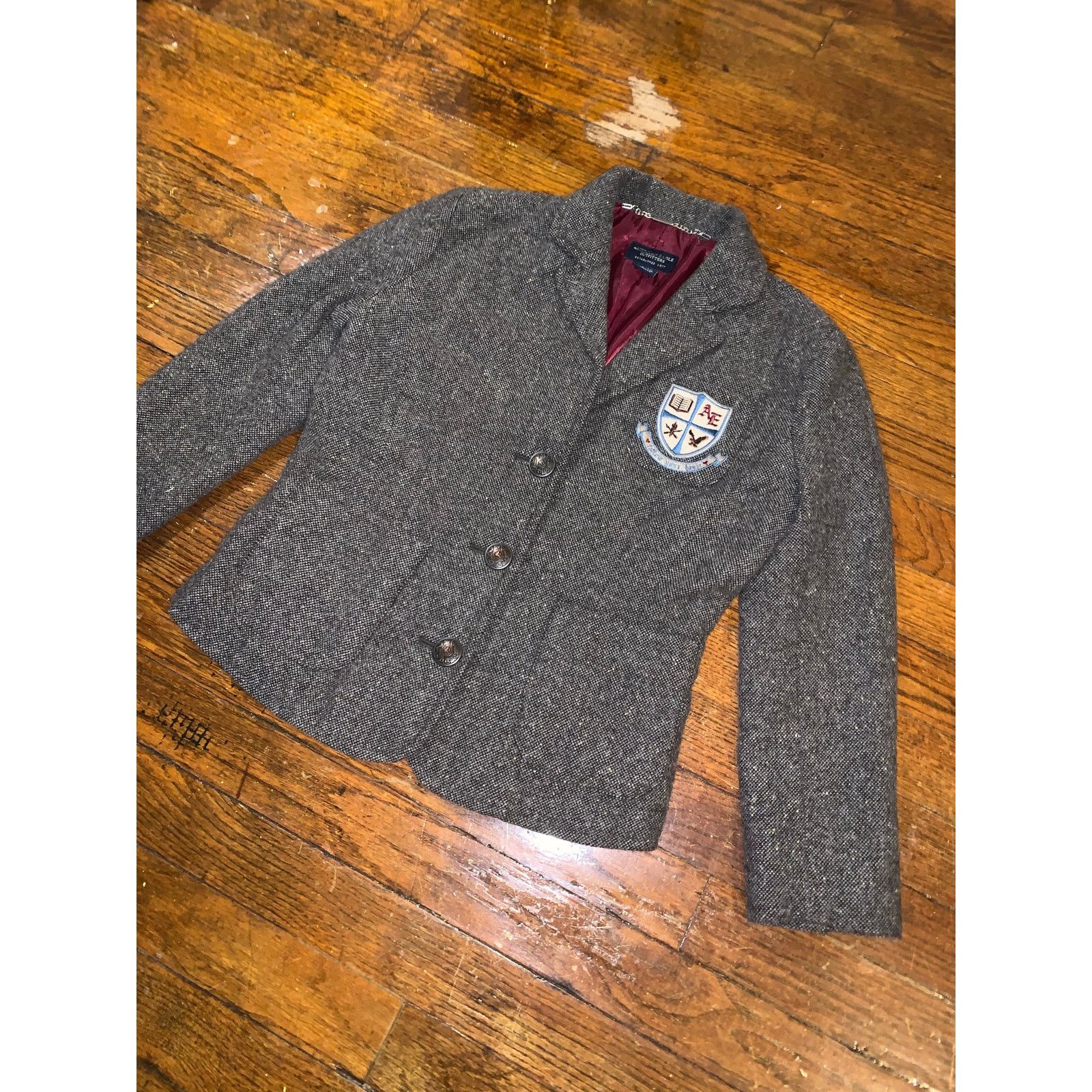 American Eagle Outfitters American Eagle Wool Tweed Blazer Womens XS Grey Herringbone Size XS / US 0-2 / IT 36-38 - 4 Thumbnail