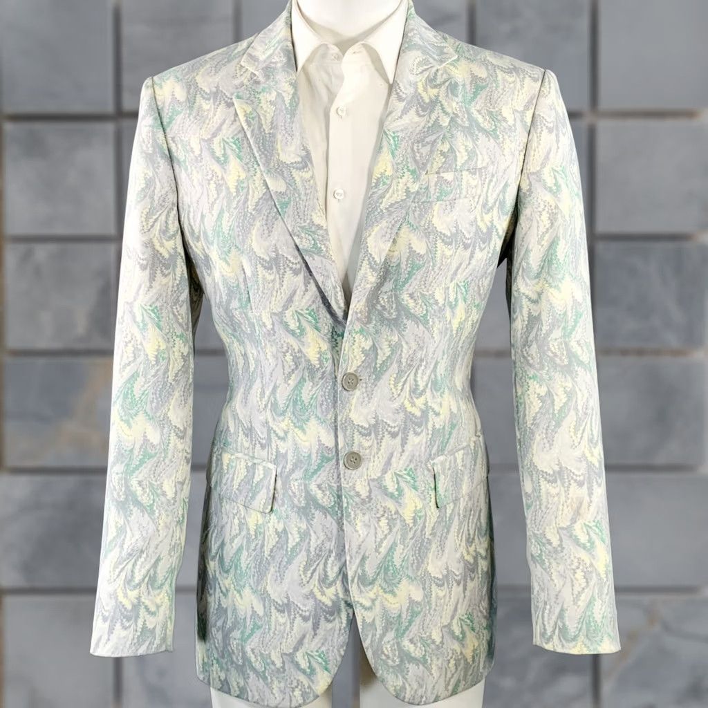 Alexander McQueen ALEXANDER MCQUEEN Vintage Size 40 Grey Green Print Notch Lapel Sport Coat Mens Jacket Size US XXS / EU 40 - 1 Thumbnail