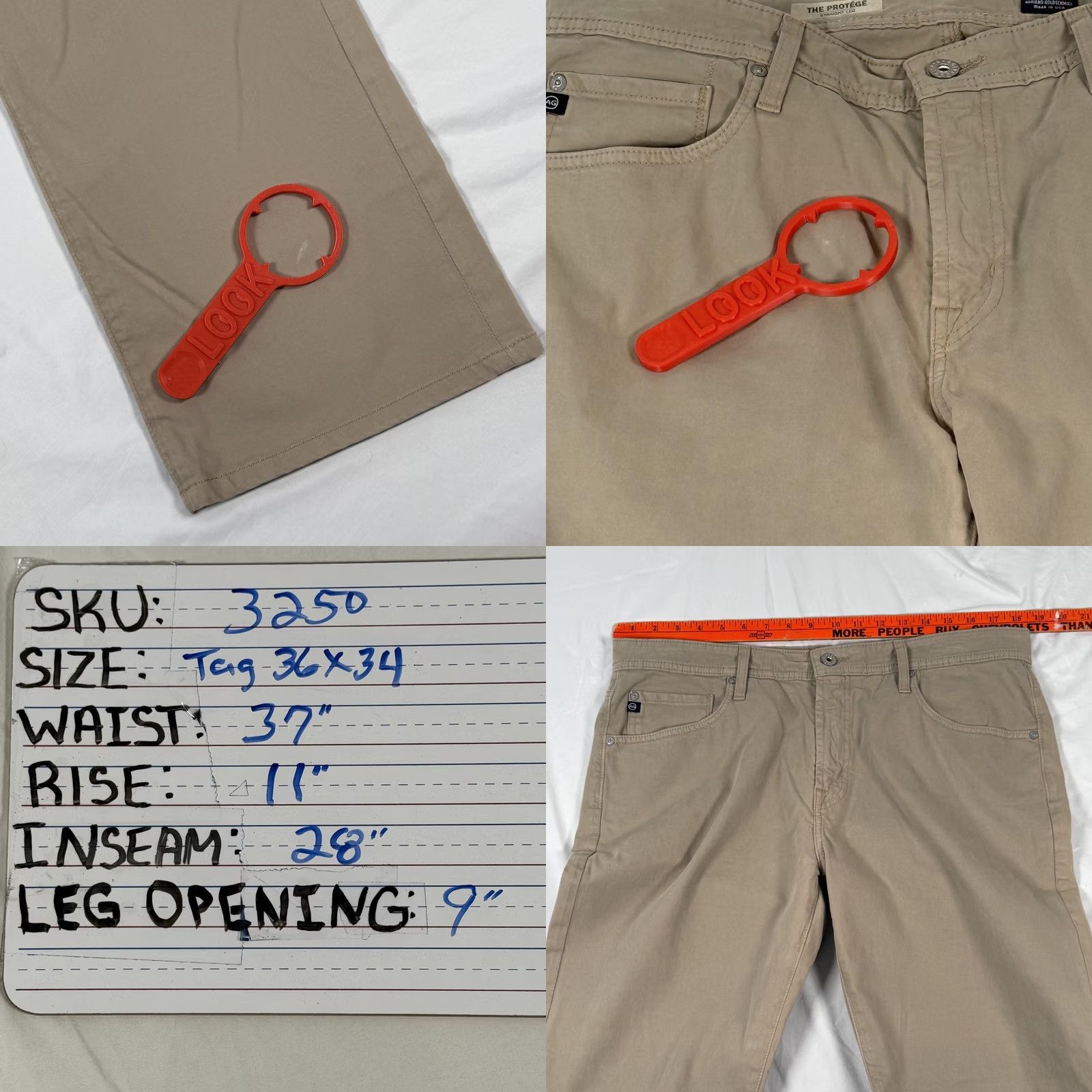 Vintage AG Adriano Goldschmied The Protégé Jeans Mens 37x28 Beige Straight Stretch USA Size US 36 / EU 52 - 8 Thumbnail