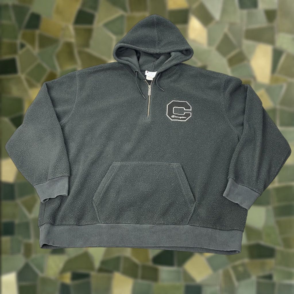 Champion VINTAGE Champion Hoodie 2XL Green Pullover Sherpa Fleece 1/4 Zip Pocket C Logo Mens Size US XXL / EU 58 / 5 - 1 Thumbnail