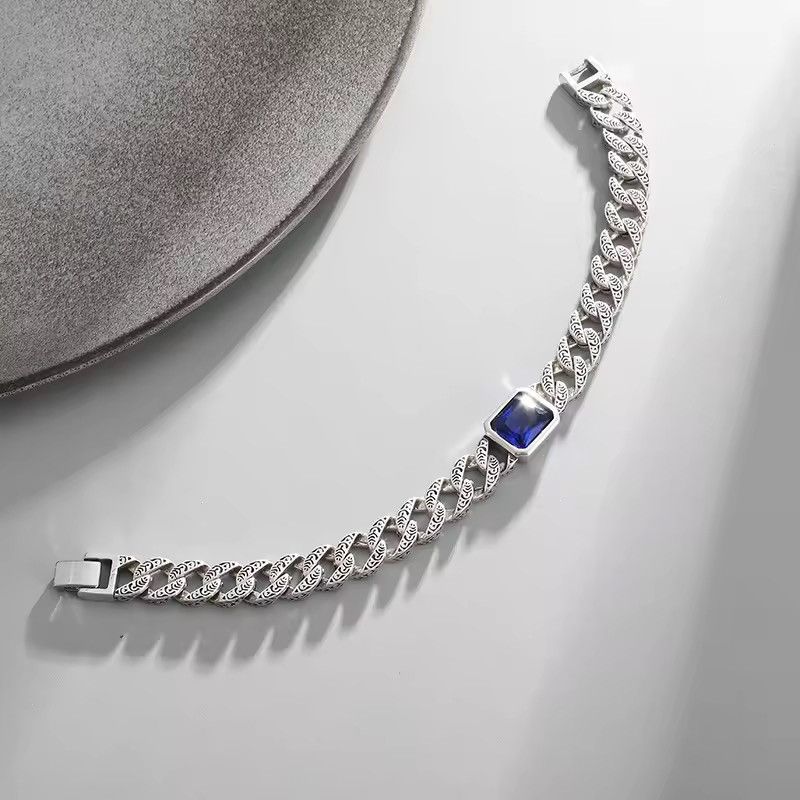 Japanese Brand Blue StoneCuban Link Chain Bracelet Size ONE SIZE - 3 Thumbnail
