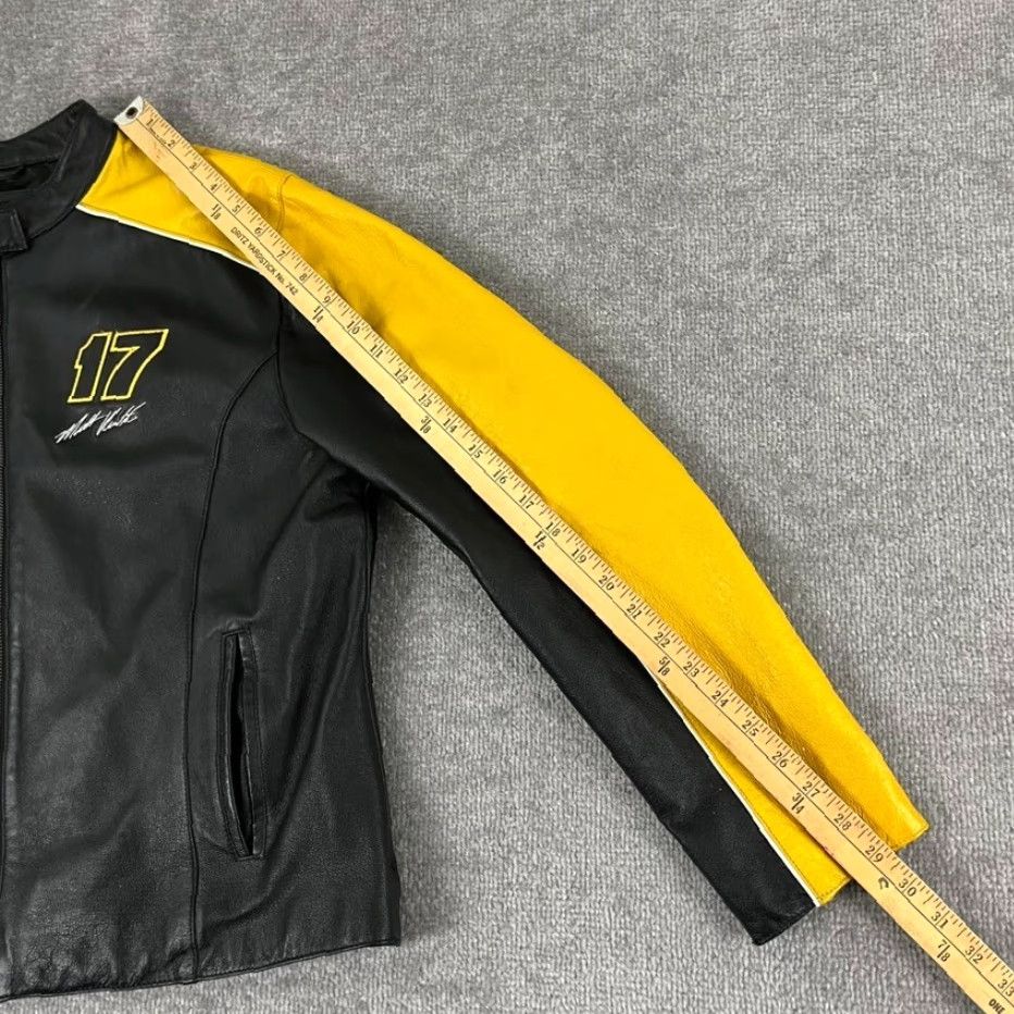 NASCAR VINTAGE Velocity Jacket Womens XL Black Yellow Leather Matt Kenseth Retro Full Zip - Motorcycle, Classic, Biker, Vintage, 90s style Size XL / US 12-14 / IT 48-50 - 6 Thumbnail