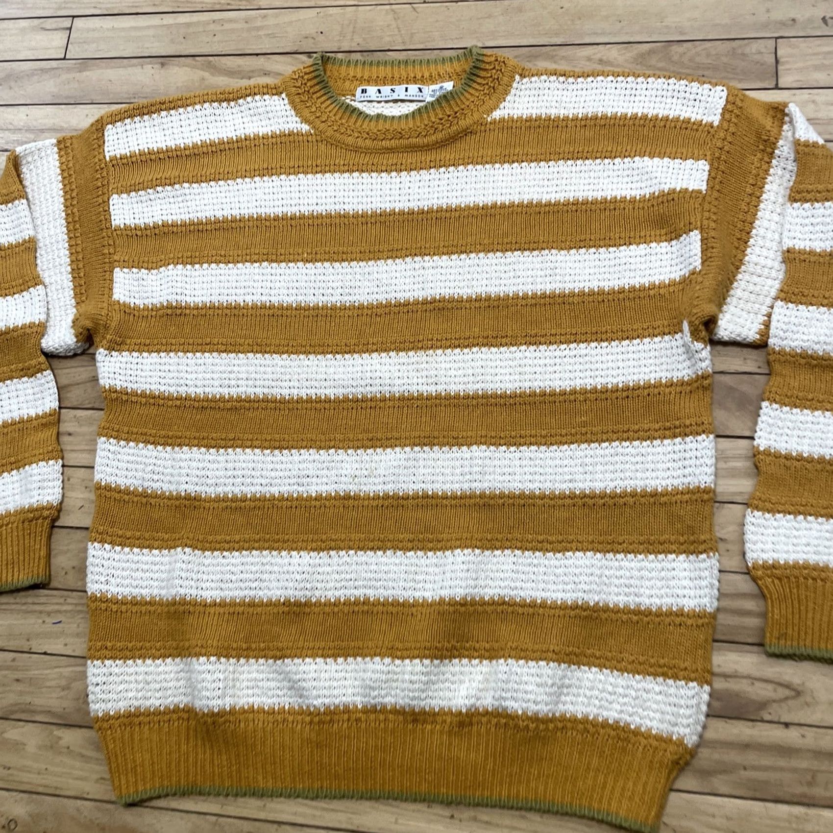 Vintage VINTAGE Basix Fenn Wright & Manson Sweater Men M Gold Cream Chunky Knit 1970s Size US M / EU 48-50 / 2 - 4 Thumbnail