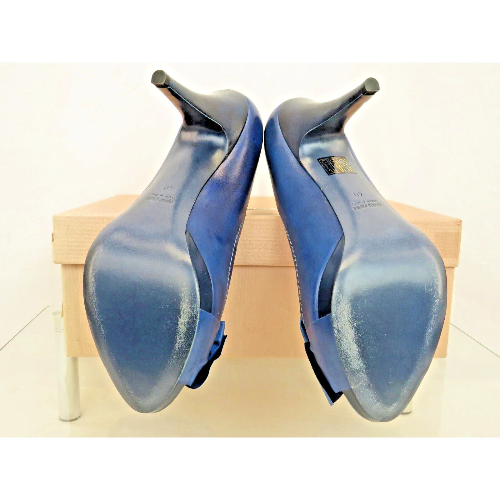 Miu Miu MIU MIU PRADA BLUE WASHED LEATHER BOW 5KP0 PLATFORM PUMPS 40 Size US 10 / IT 40 - 8 Thumbnail
