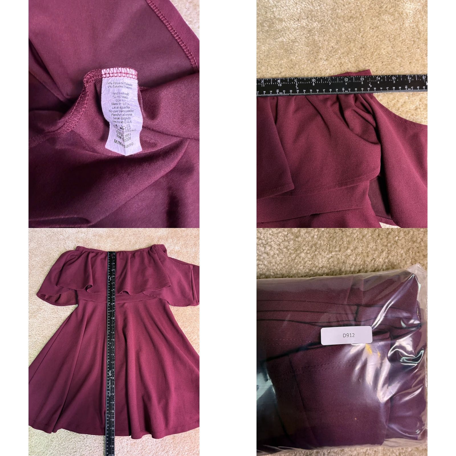 Vintage Windsor Women's Wrap Dress Burgundy Size S Off Shoulder Stretch Formal D912 Size S / US 4 / IT 40 - 8 Thumbnail