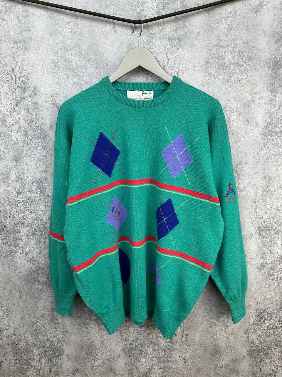 Pringle Of Scotland Pringle of Scotland Argyle Stripe Crew Wool Sweater Mentol Size US L / EU 52-54 / 3 - 1 Thumbnail