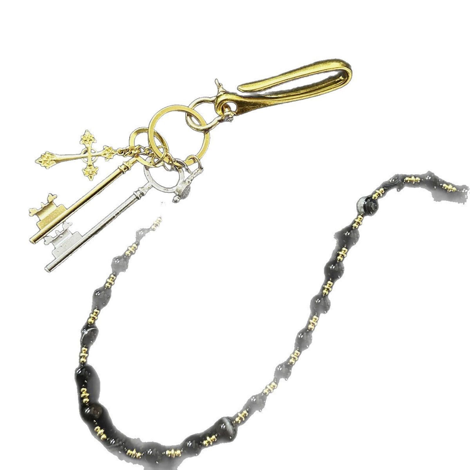 Jewelry Black Beaded Gold Keychain Chain for Men, Stylish Accessory Size ONE SIZE - 5 Thumbnail
