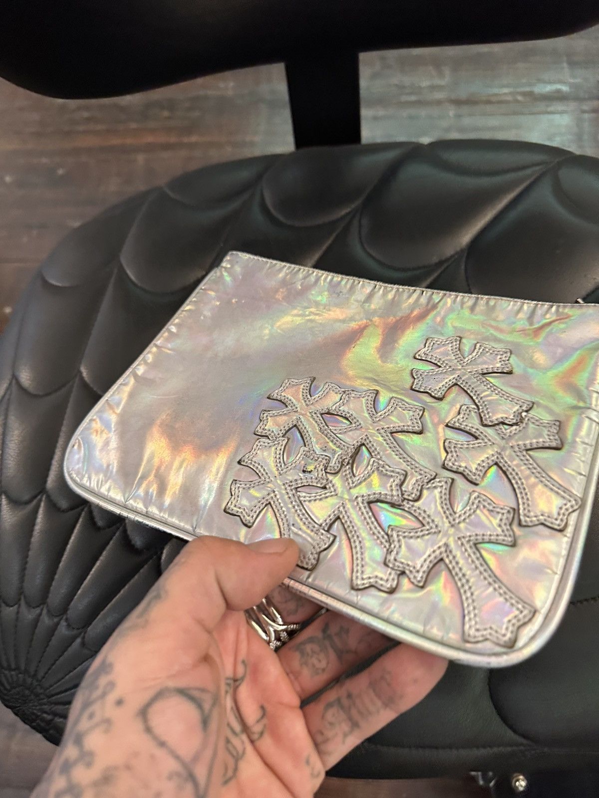 Chrome Hearts Chrome Hearts METALLIC ACID LEATHER CROSS PATCH WALLET BAG Size ONE SIZE - 2 Thumbnail