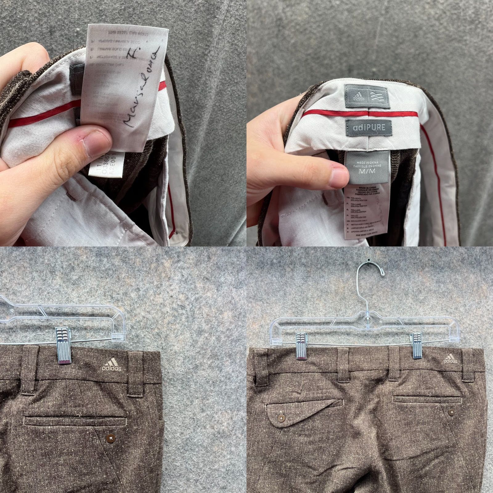 Adidas VINTAGE Adidas Dress Pants Mens Medium Brown Chino Pleated Wool Trouser Front Flat Front Straight Leg Size US 31 - 8 Thumbnail